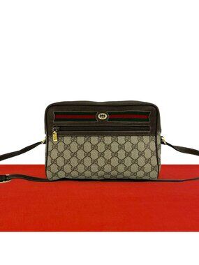 Gucci Vintage Sherry Line GG Logo Pattern Leather Shoulder Bag Pochette Brown
